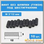 Винты М3*12мм (10шт) без шляпки под шестигранник
