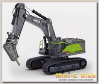 Металлический экскаватор с отбойным молотом HUI NA TOYS масштаб 1:50 - HN1723-GREEN
