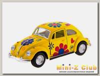 Машина Kinsmart 1967 Volkswagen Classical Beetle with printing инерция (1/12шт.) 1:32 б/к