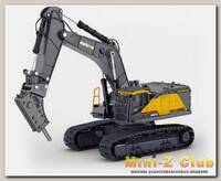Металлический экскаватор с отбойным молотом HUI NA TOYS масштаб 1:50 - HN1723-YELLOW