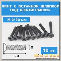 Винты М2*30мм (10шт) с потайной шляпкой под шестигранник